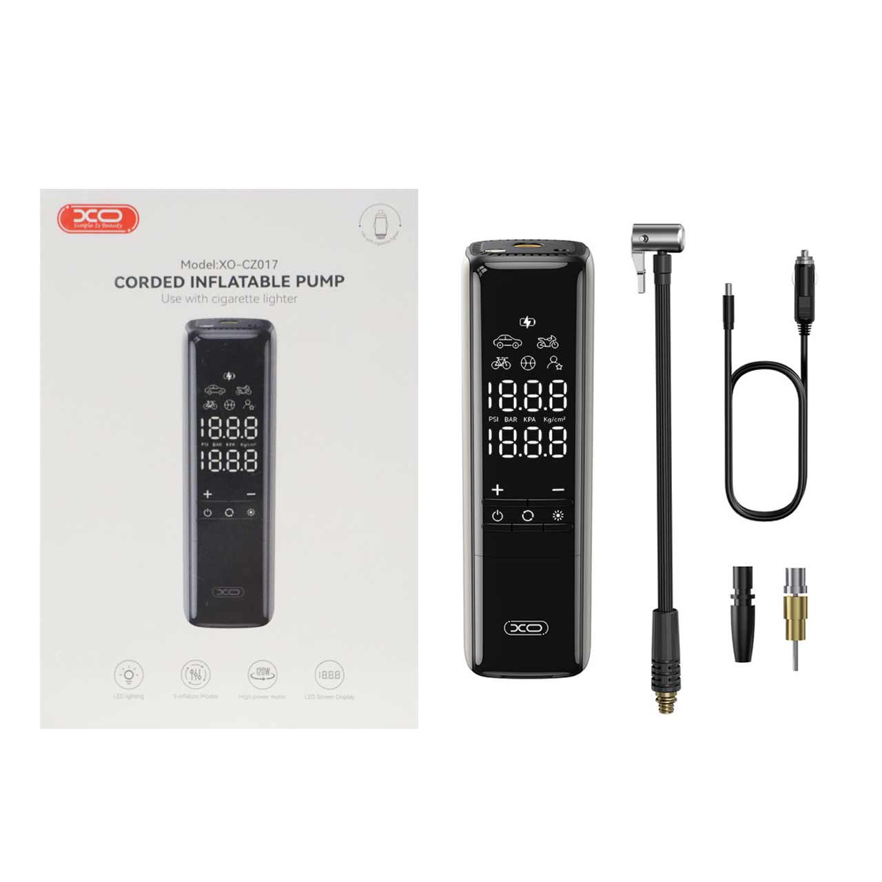 پمپ باد XO مدل XO-CZ017 - مشکی (دارای چراغ قوه LED)